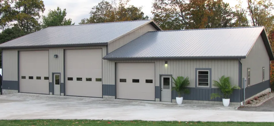 Industrial building with metal roofing panels