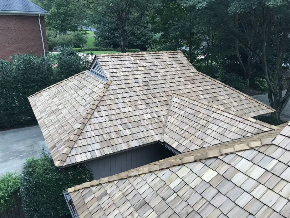 Newly installed cedar shake roof on home in Thornton, Colorado