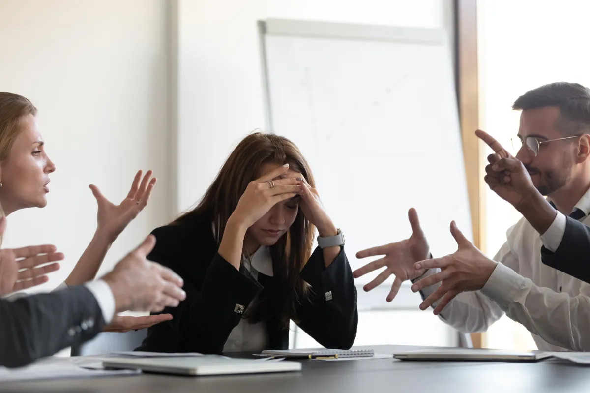 Frustrated worker felling tired of working quarreling