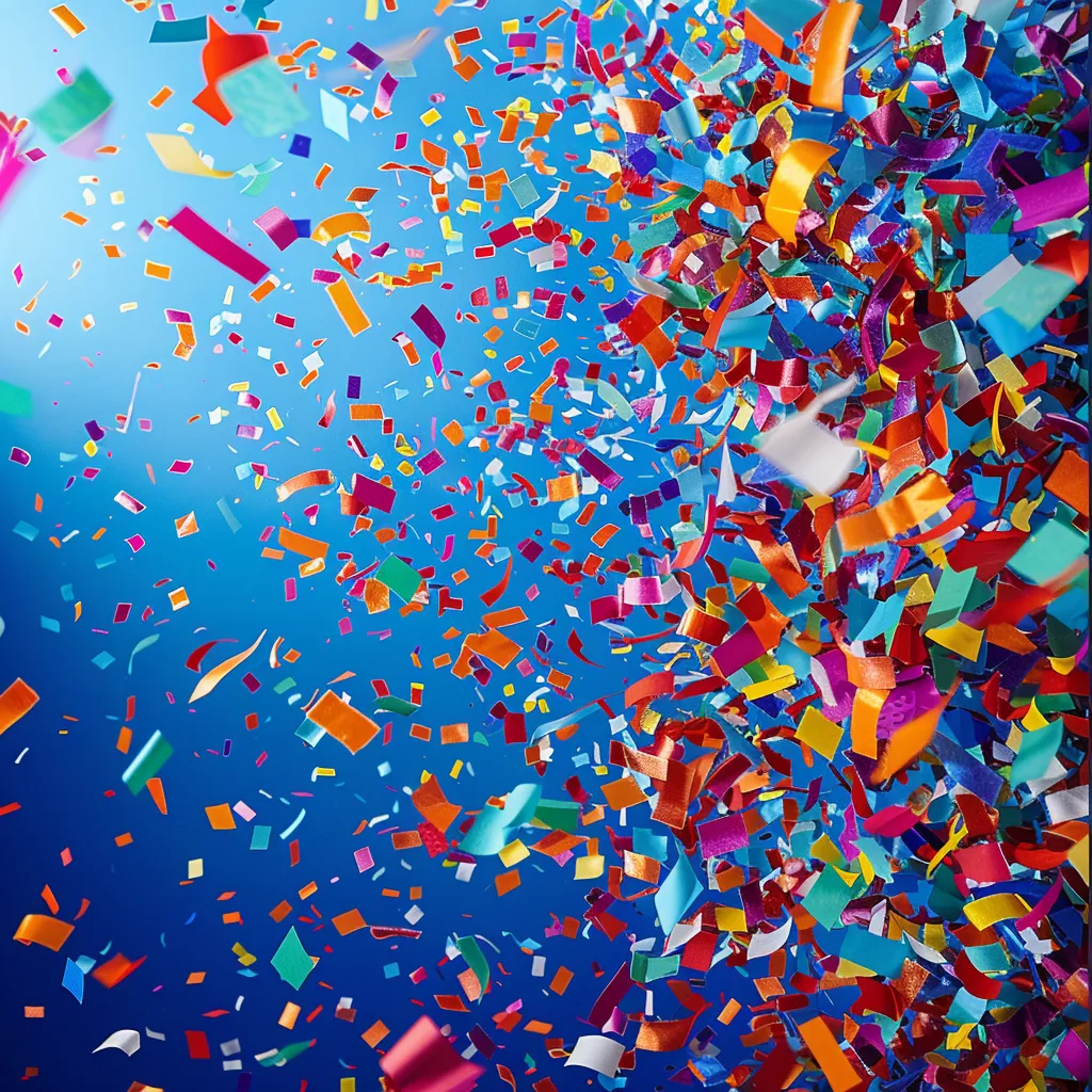 A vibrant explosion of colorful confetti against a blue background, symbolizing celebration, success, or a major achievement in business or innovation.