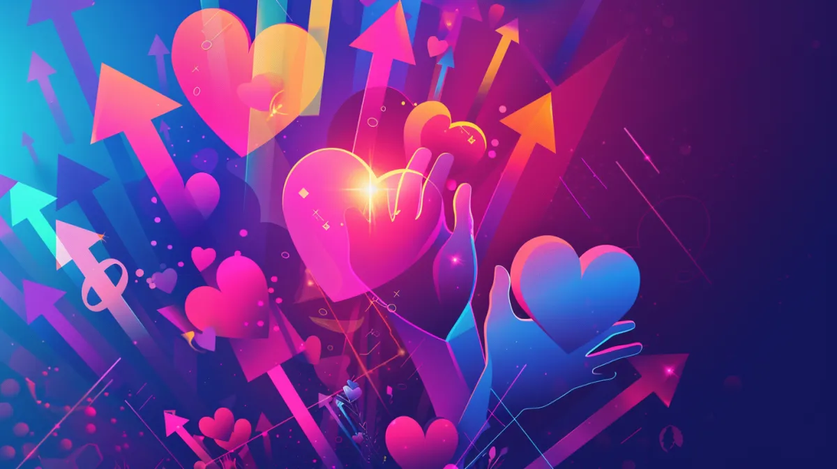 A vibrant, symbolic illustration of upward arrows and glowing hearts rising from outstretched hands, representing nonprofit growth, impact, and mission-driven success.