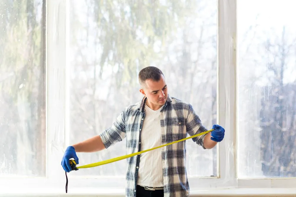Medium shot of man looking at tape measure