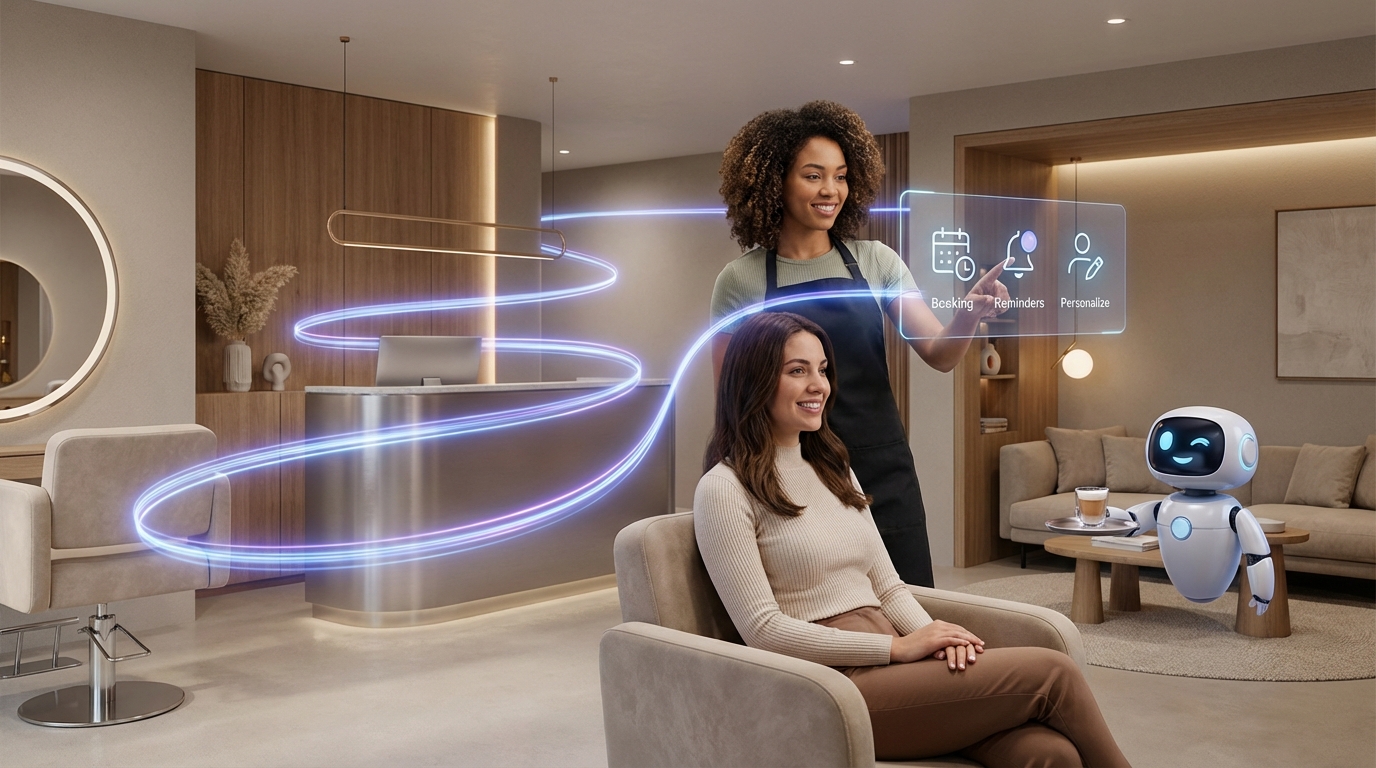 Moderner Friseursalon mit digitalen Tools und visualisiertem Kundenweg