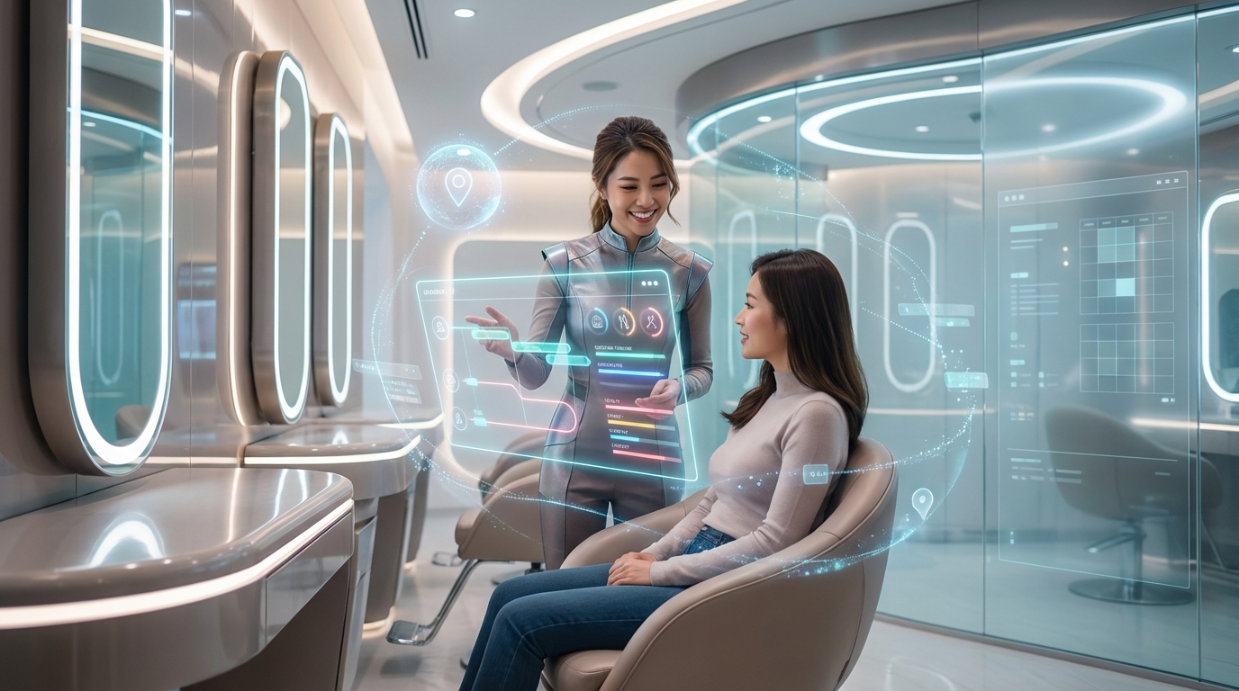 Moderne Friseursalon-Hero mit digitaler Buchungs-UI