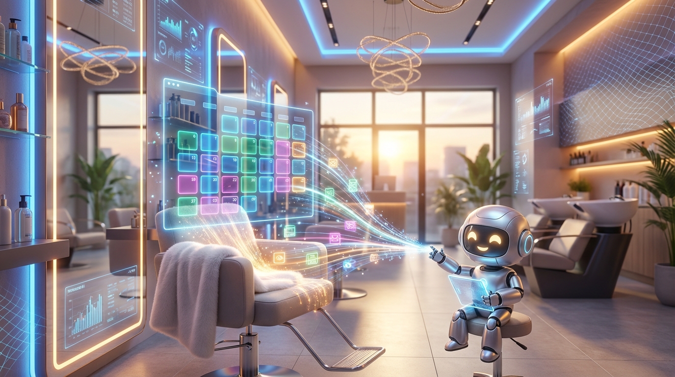 Moderne Friseursalon-Szene mit digitaler Terminplanung.