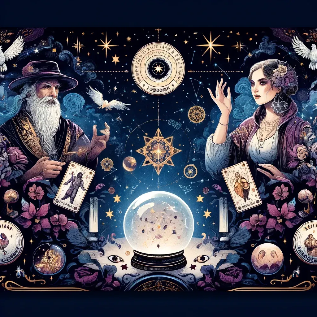 Astrologija in horoskopi z zvezdami in planeti v ozadju.