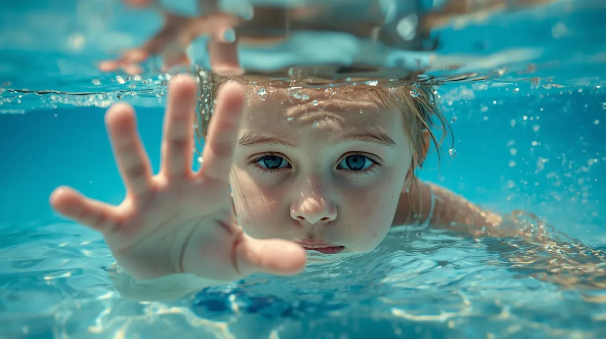 Op deze foto zie je een kind onder water