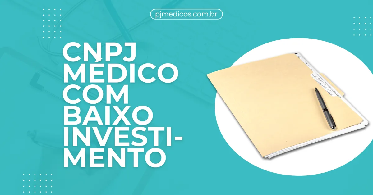 capa do blog PJ Médicos, com fundo de clinica medica e uma pasta em cima de um círculo branco