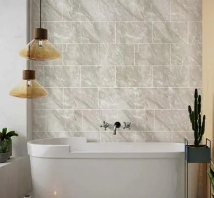 white bathroom with pendant lights