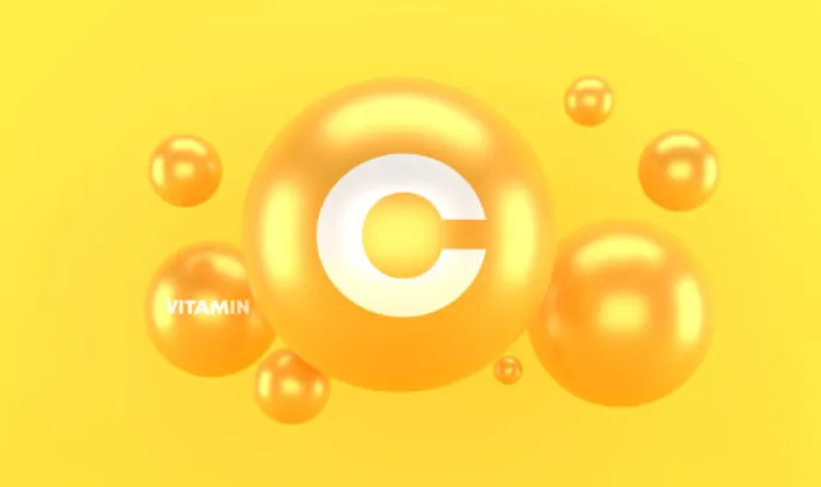 Vitamin C orange and translucent dome. Vitamins complex immunity support.