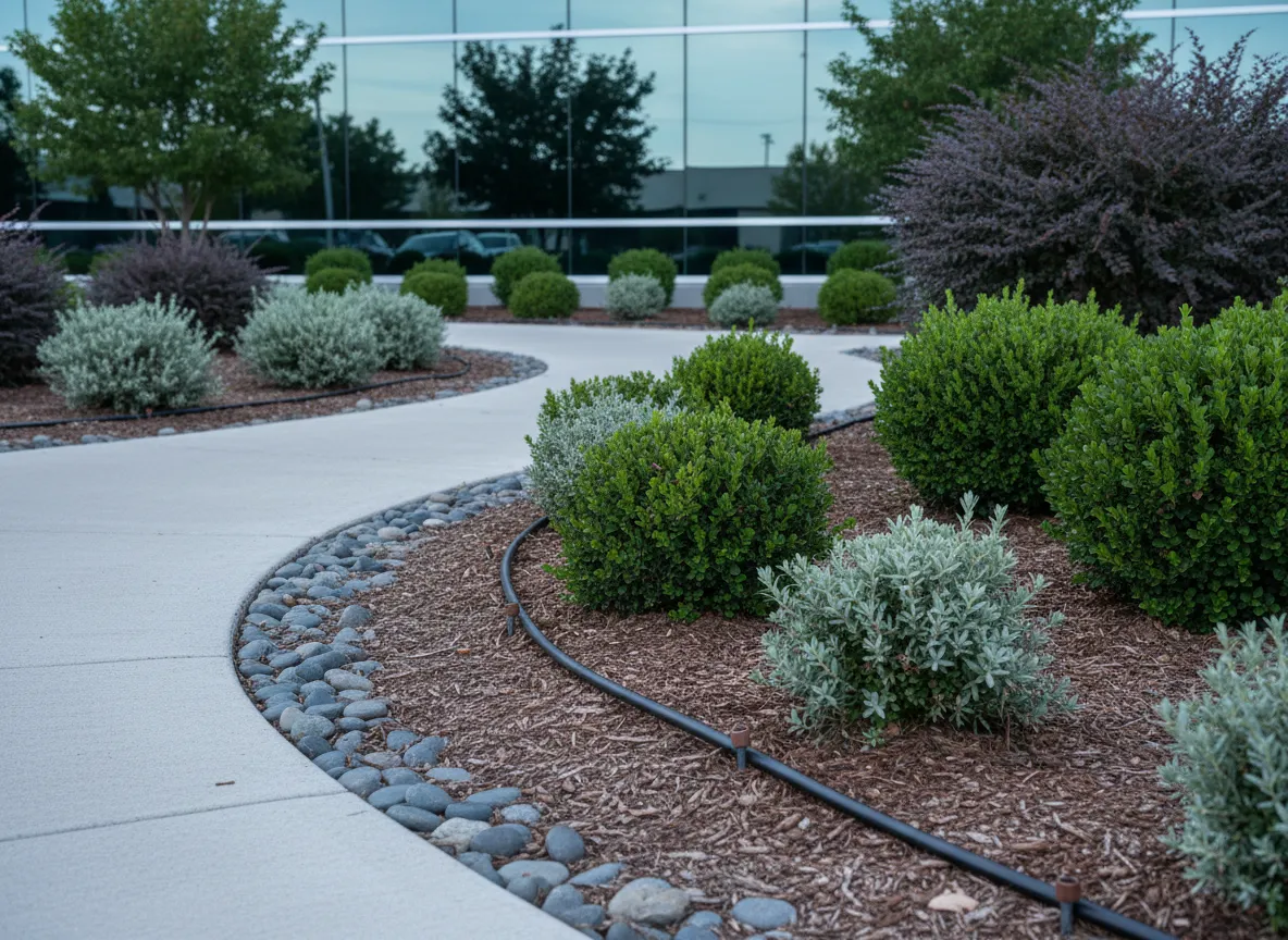Healthy shrubs with mulch and drip irrigation in an Ogden, Utah yard