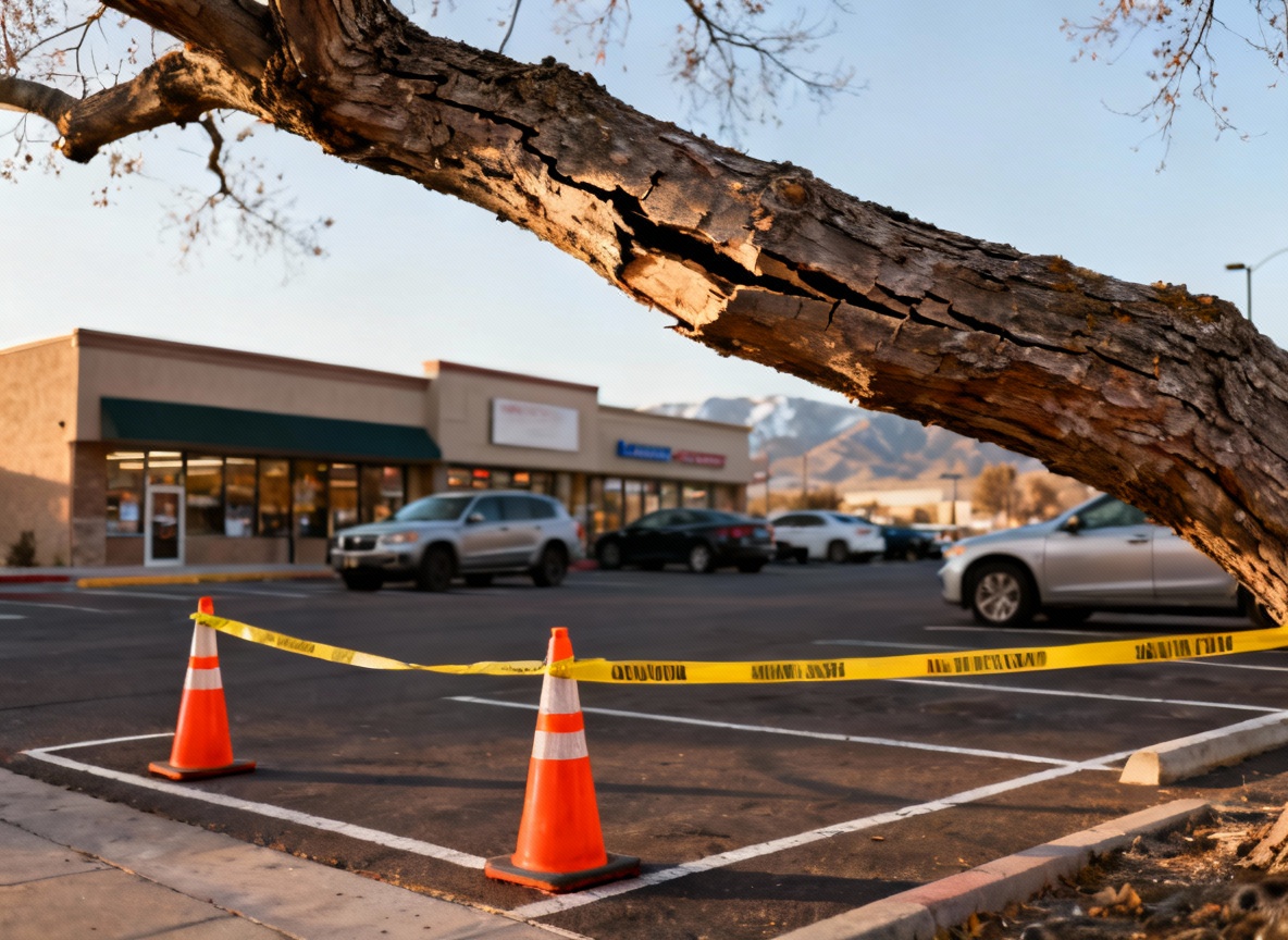 Crew performing emergency tree removal with a bucket truck in Utah