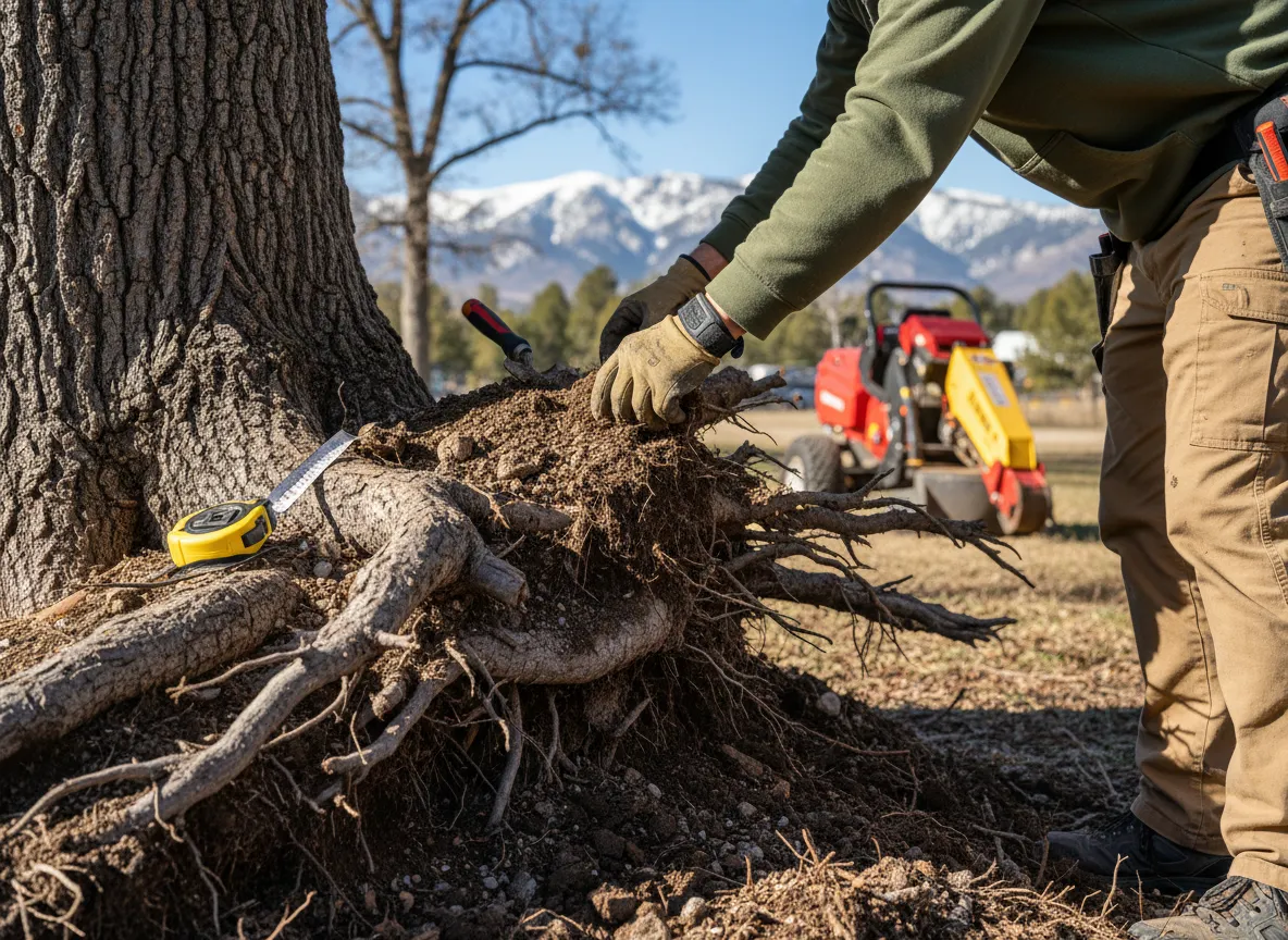 Root grinding along a sidewalk lifting hazard at a Utah property