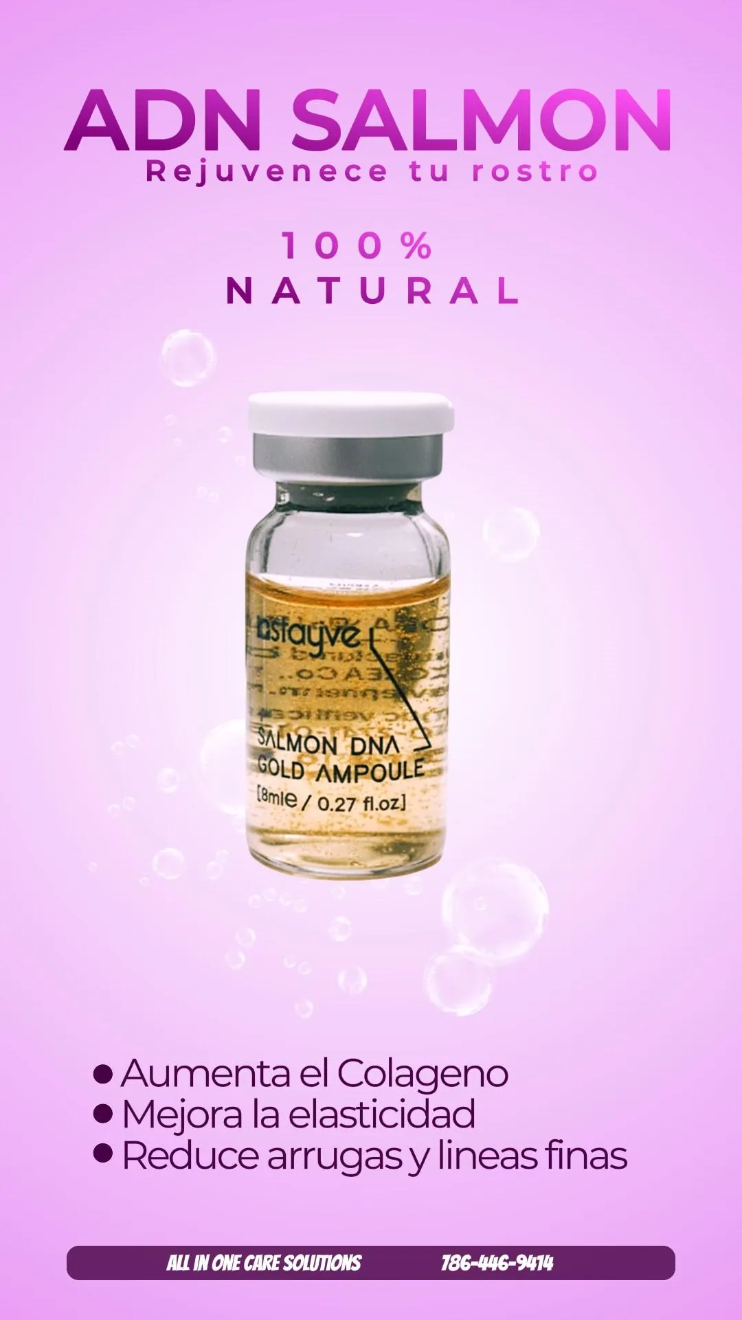 Tratamientos faciales con ADN de salmón en Miami Gardens. Regeneración celular, hidratación profunda y rejuvenecimiento en All In One Care Solutions.