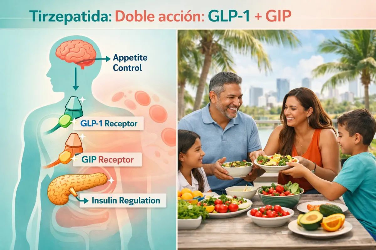 Programa integral de pérdida de peso con Tirzepatida en Miami. Medicación, cambio de hábitos y seguimiento médico personalizado.