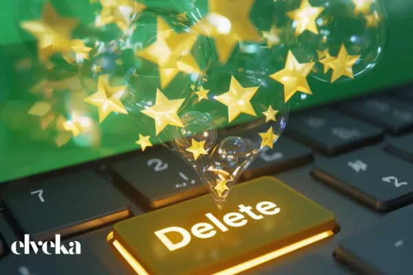 Een ondernemer die opgelucht achter zijn computer zit nadat een onterechte negatieve review is geneutraliseerd door een stroom aan nieuwe positieve beoordelingen.