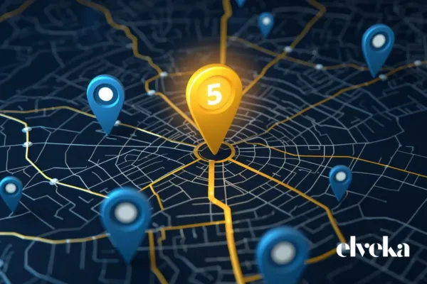 Een digitale kaart van een Belgische stad waarbij één bedrijf (jouw KMO) met een gouden ster en vele reviews boven de rest uitsteekt in de Google Maps resultaten.