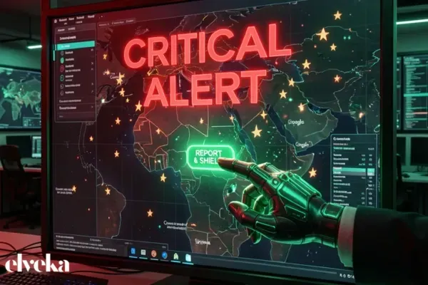 Een rood alarmlicht op een digitaal dashboard dat een aanval van 1-ster reviews signaleert, met een team dat direct actie onderneemt om de reputatie te herstellen.