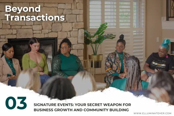 Panel of women leading a discussion at a signature event, engaging an audience of women who are actively listening and participating in the conversation.