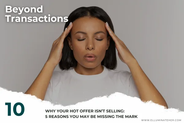 A frustrated woman with her hands rubbing her head, visually expressing disappointment or concern, symbolizing the challenges of selling offers or reaching the right audience