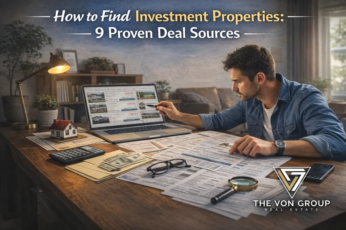 Real estate investor analyzing multiple property deals and investment opportunities on laptop