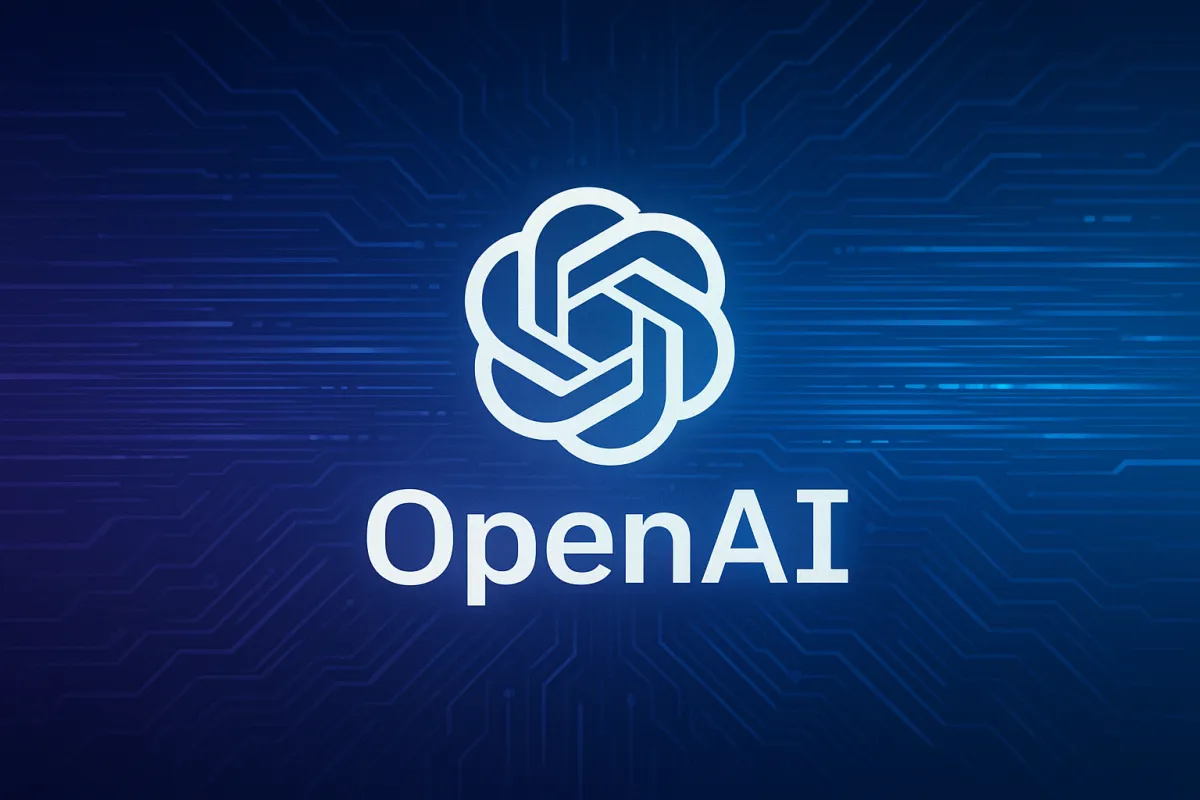Logo di OpenAI con sfondo futuristico che rappresenta l'evoluzione dell'IA