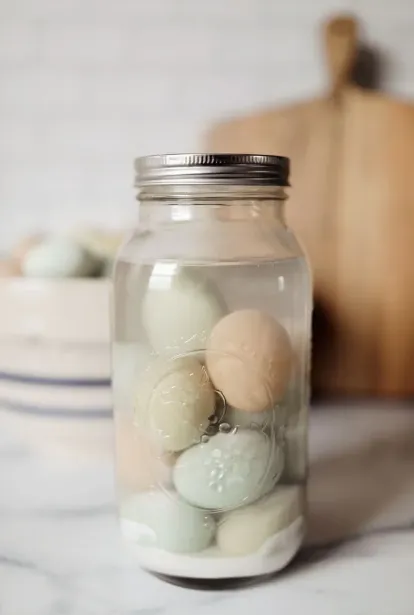 eggs in lime solution in mason jar