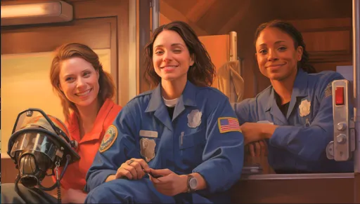 Three beautiful women in a service uniform
