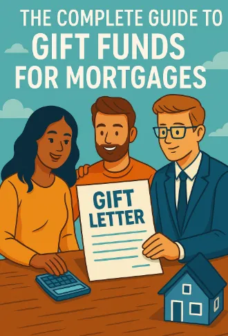 Three people reviewing a gift letter for mortgage financing with a small house icon on a desk