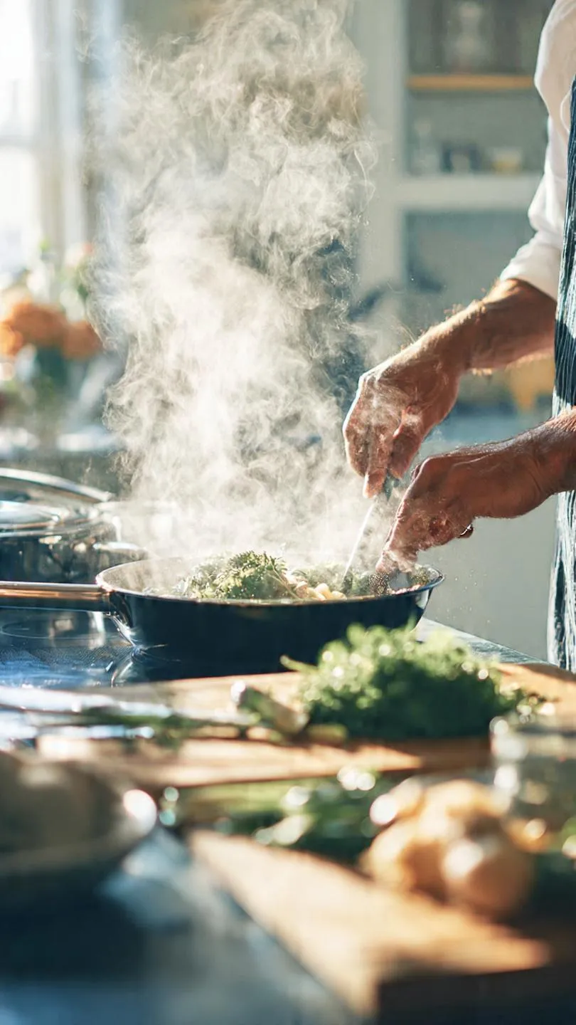 Private chef preparing ingredients in a vacation rental kitchen for guests staying in Indianapolis.
