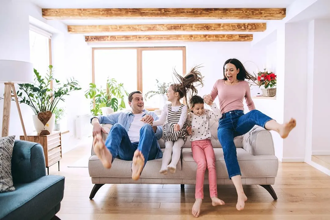 A sturdy roof ensures comfort and safety for family moments indoors.