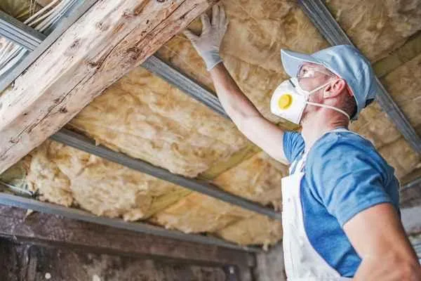 Man inspecting roof insulation in omaha residence