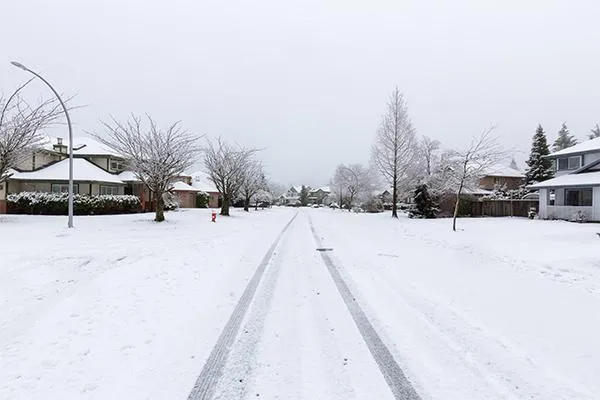 neighborhood covered in snow