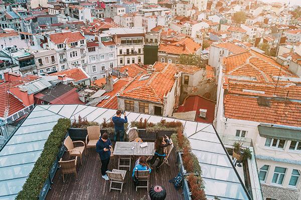friends having fun on the rooftop