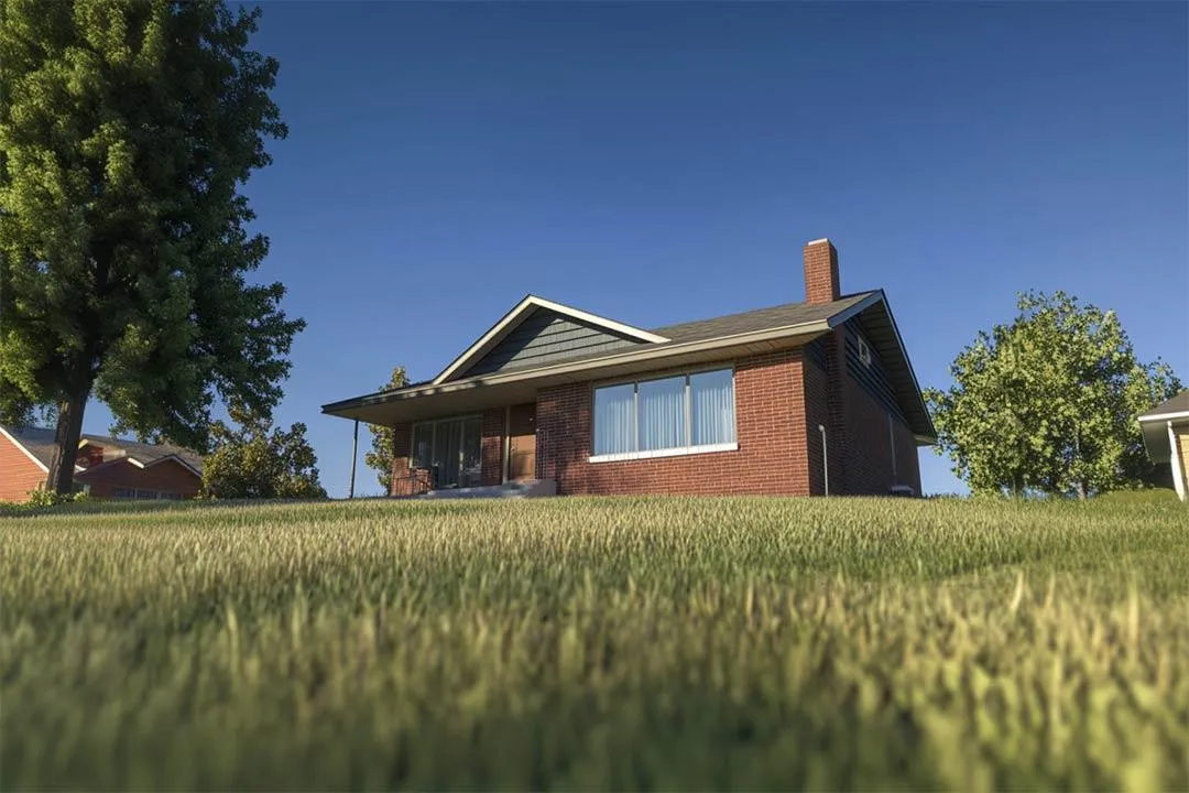 A residential home with a shiny reflective roof.