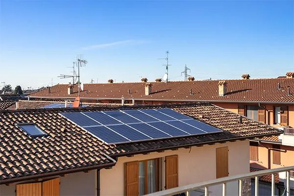 Residential roof with solar panels