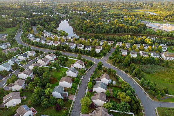 aerial view of residential homes