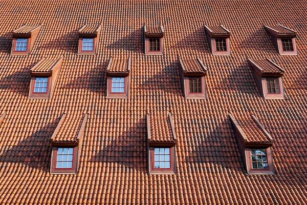 traditional roof with windows