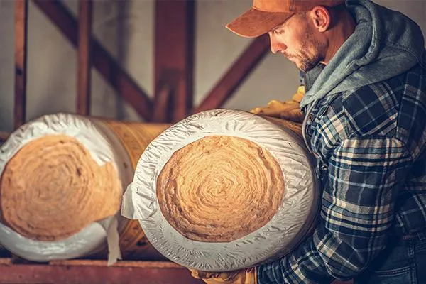 roofer holding a roof insulating material