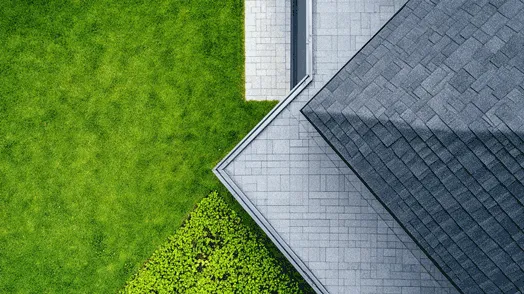 Clean lines. Smart design. A bird’s-eye view of roofing perfection meets landscape symmetry.