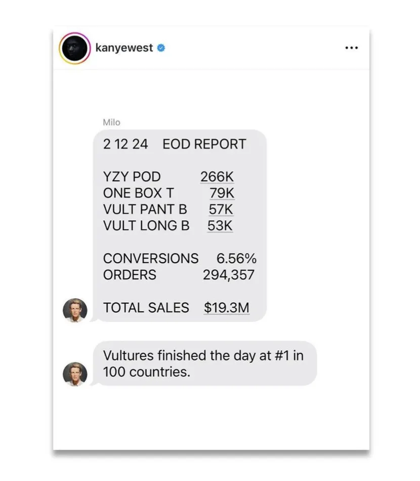 Kanye's sales from the Super Bowl Ad Recorded On His Phone