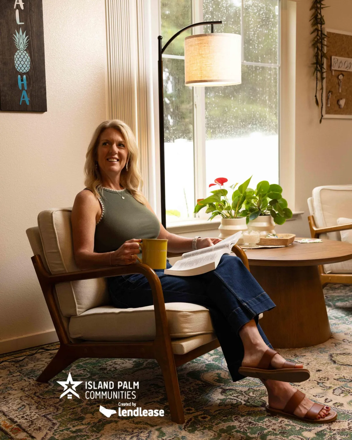 Lady drinking coffee in her home