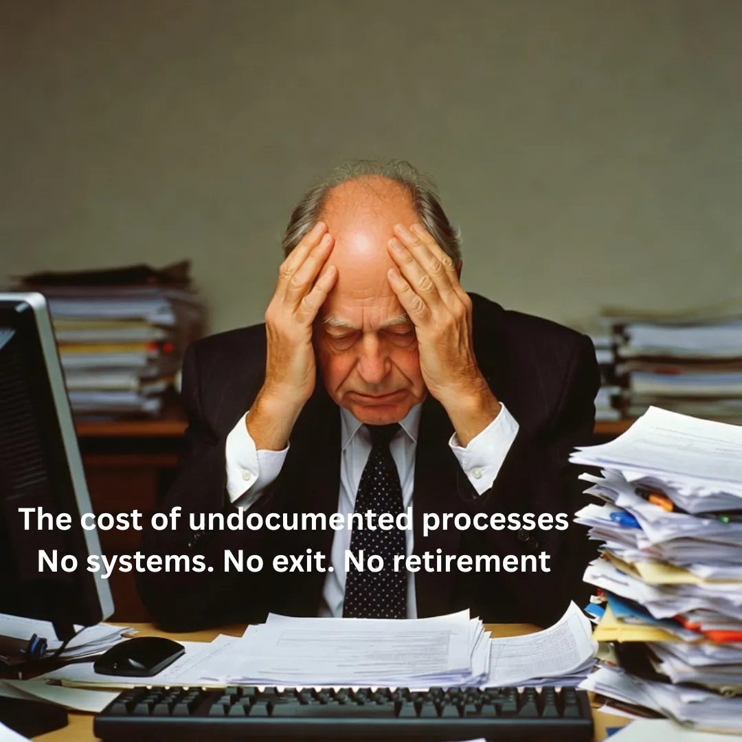 businessman head in his hands with piles of papers