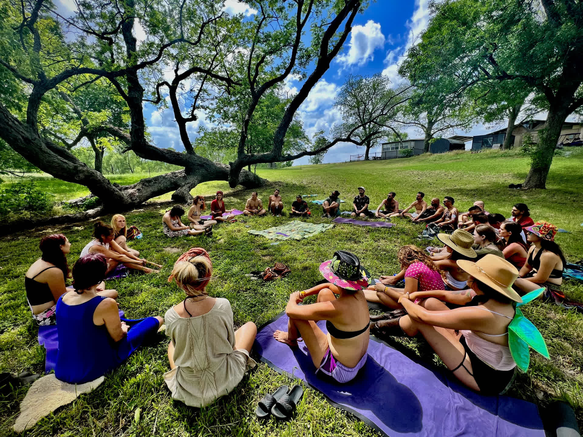 Community circle at feel day, learning about health and wellness