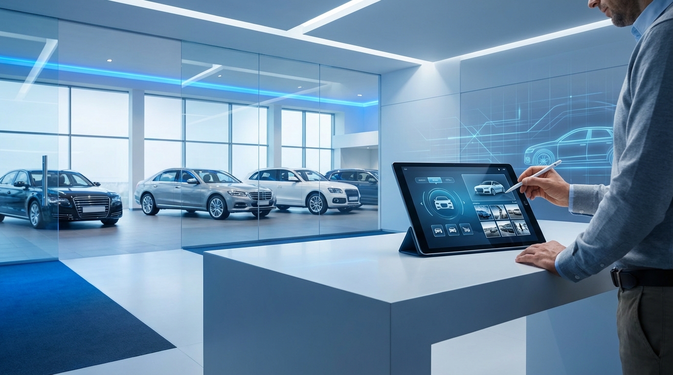 Car dealer using laptop to post multiple vehicle listings on Facebook Marketplace dashboard with automated posting interface