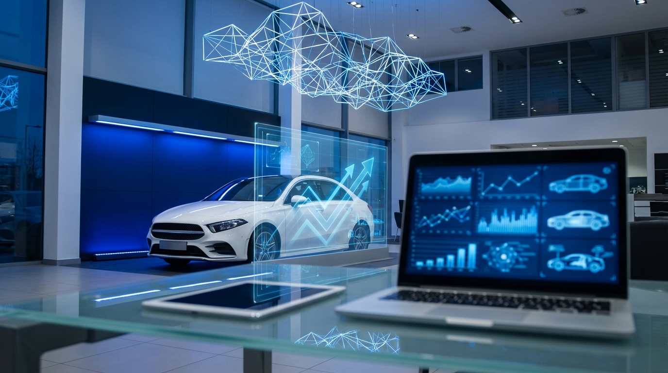 Split-screen comparison showing outdated 2020 automotive statistics versus fresh 2026 dealership data analytics dashboard with real-time metrics