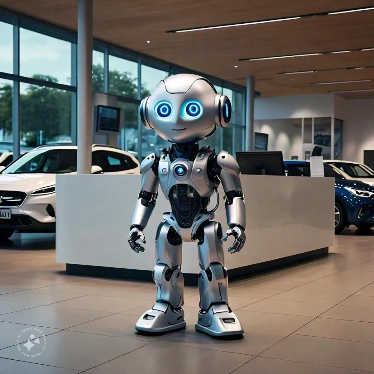 Robot AI Working inside a car dealership