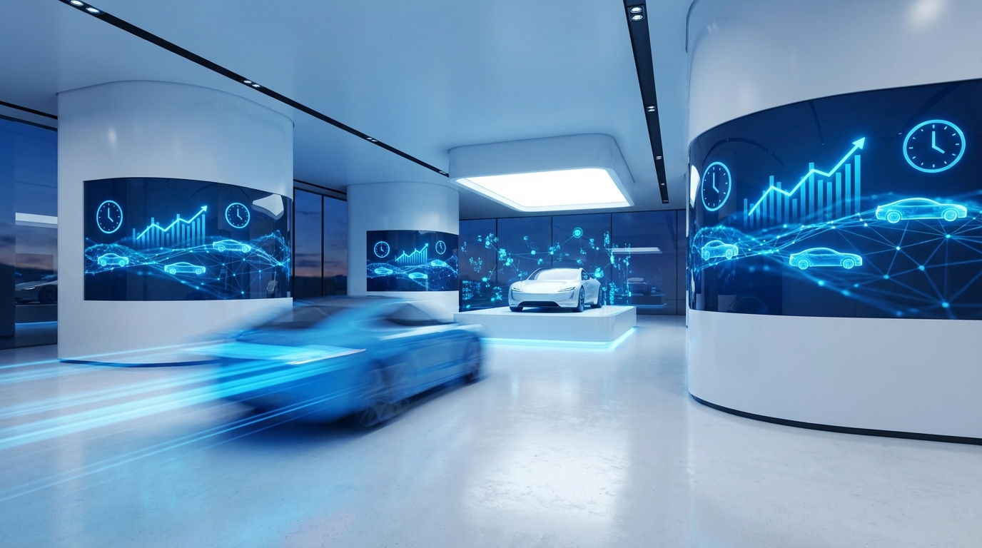 Dashboard showing lead response time analytics with charts comparing 5-minute versus 30-minute response rates and conversion statistics for car dealerships