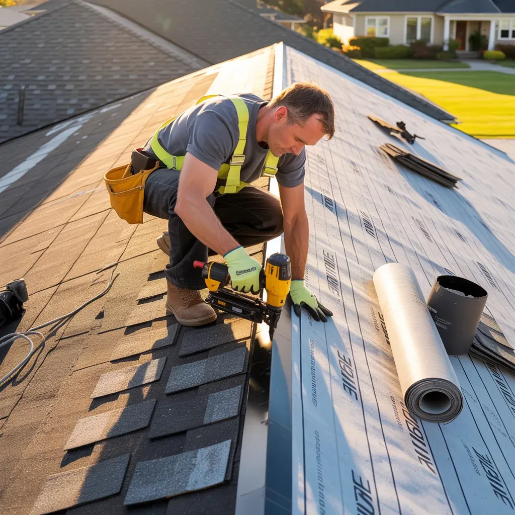 A guy installing a roof