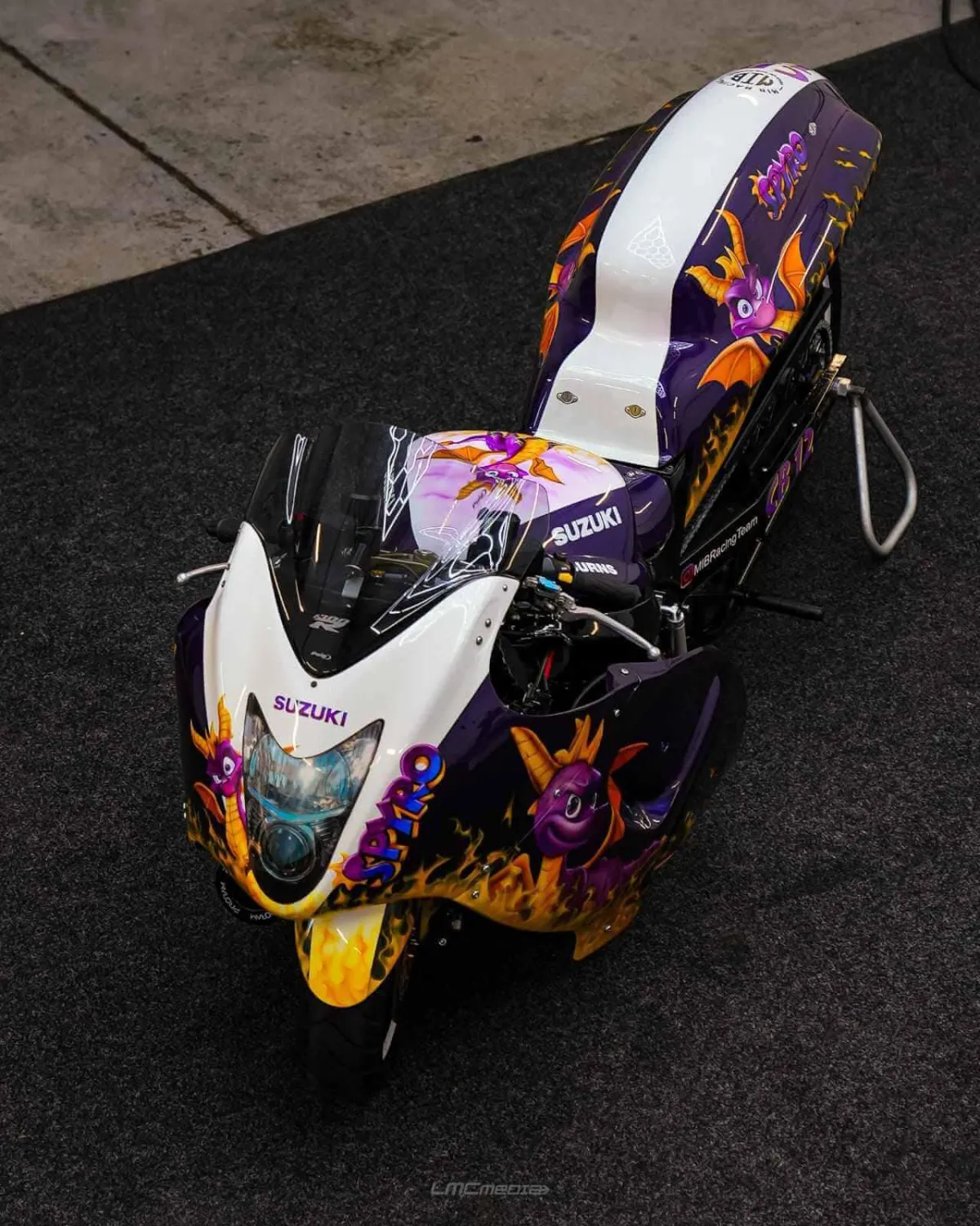 Suzuki Hayabusa Santa Pod Race Bike Airbrushed in Spiro the dragon theme